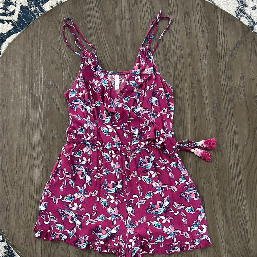 Xhilaration Floral Jumpsuit in Burgundy and White